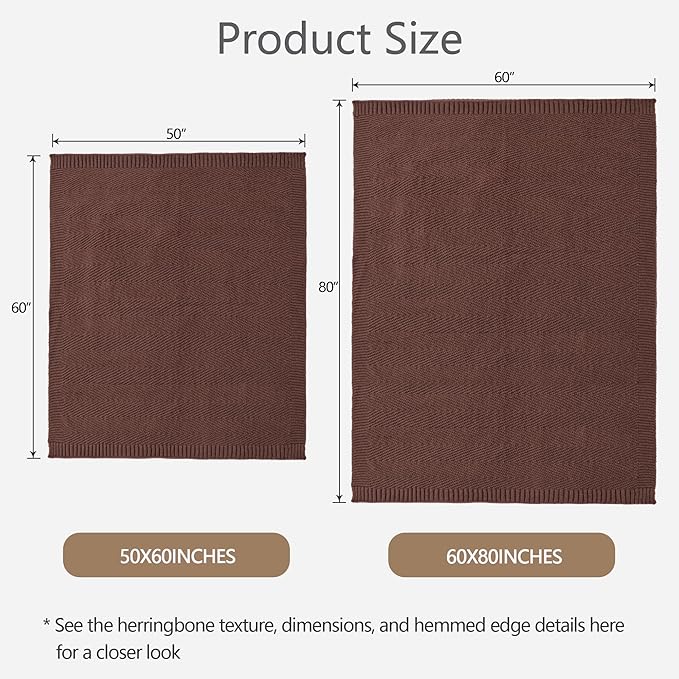 Knitted Throw Blanket 50"X60", Brown Knit Throws for Bed, Super Soft Boho Chevron Blankets for Couch Sofa Chair Room Decor, Textured Decorative Farmhouse Cozy Lightweight