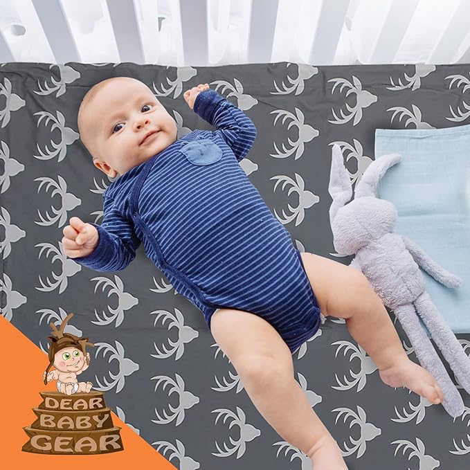 Dear Baby Gear - Reversible Baby Blankets - Soft Nursery Blanket for Newborn - Toddler Blankey - Throw Blanket for Boys & Girls - Infant Blankets - 40x30 (Antlers Grey - Mint)