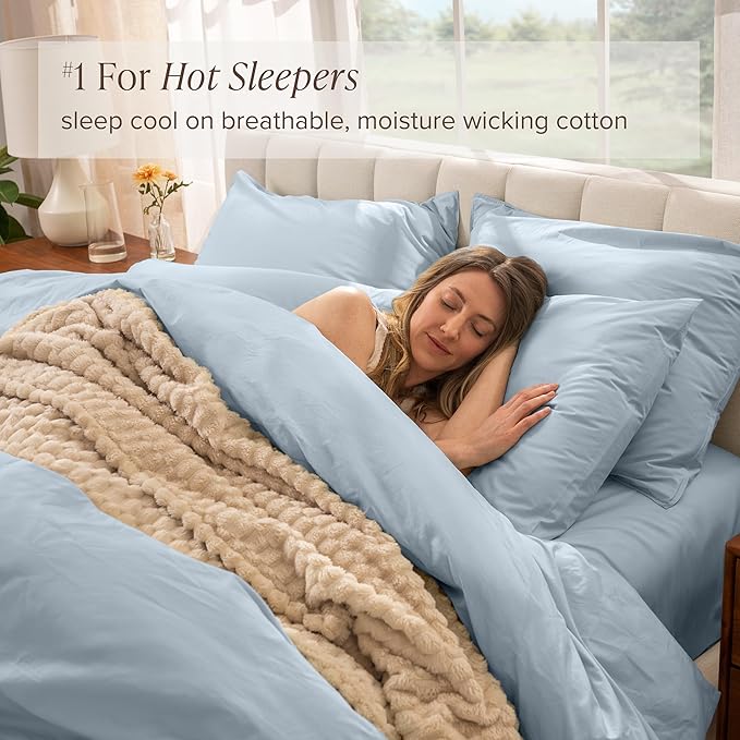 Bare Home 100% Organic Cotton California King Duvet Cover Set - Crisp Percale Weave - Lightweight & Breathable - Cooling Duvet Cover Set (Cal King, Winter Blue)