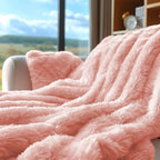 Hyde Lane Blush Pink Throw Blanket for Couch Sofa, Reversible Ultra Soft Faux Fur Fluffy Fuzzy Throw Blankets - 60x80 Rose Gold