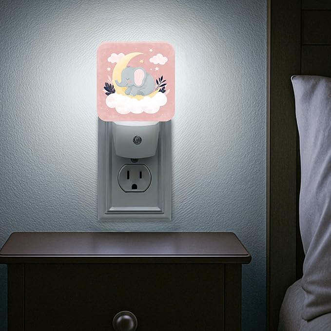 Elephant Night Lights Plug Into Wall, Cute Fanciful Moon Cloud None Peach Dusk to Dawn Led Plug in Night Lights for Entryway Garage Stairs Decor 1pcs