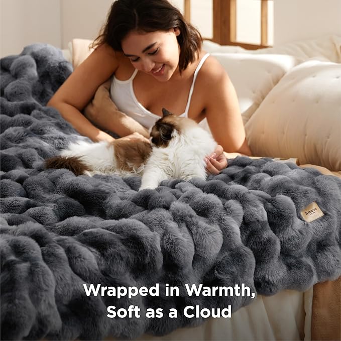 Bedsure GentleSoft Fluffy Fuzzy Tie-dye Dark Grey Throw Blanket for Men, Soft Cozy Minky Fleece Faux Fur Blanket for Couch, Mens Room Decor Charcoal Gray Bed Cover, Thick Warm Plush Gifts