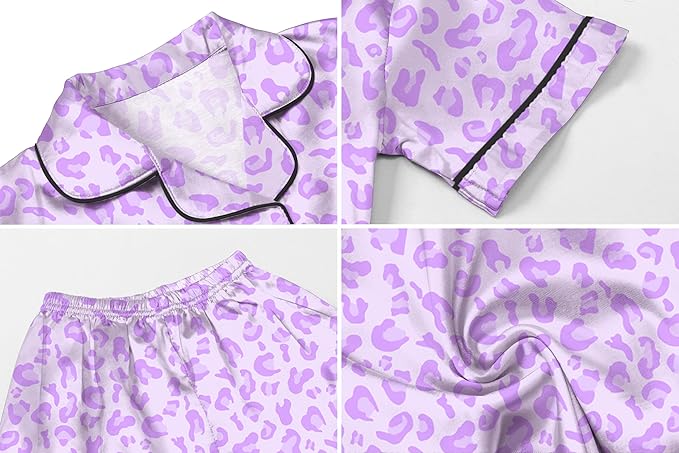 Umeyda Women & Girls Pajamas Set, Soft Satin Lightweight Silk Button-Down Top with Shorts 2 Piece PJS for Mom Boys Kids Gifts
