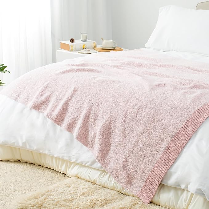 Carriediosa Heather Throw Blanket 50" X 60", 400GSM Ultra Soft Microfiber Fuzzy Fluffy Reversible Knitted Blankets Cozy Plush Lightweight and Warm Fall Throws for Couch, Bed, Sofa, Dusty Pink