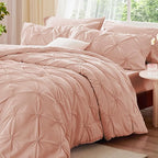 BEDELITE Dusty Pink Twin Comforter Set - 2 Peices Boho Pintuck Bedding Comforter Sets, Lightweight Soft & Warm Twin Bedding Sets with 1 Pillowcase for All Season