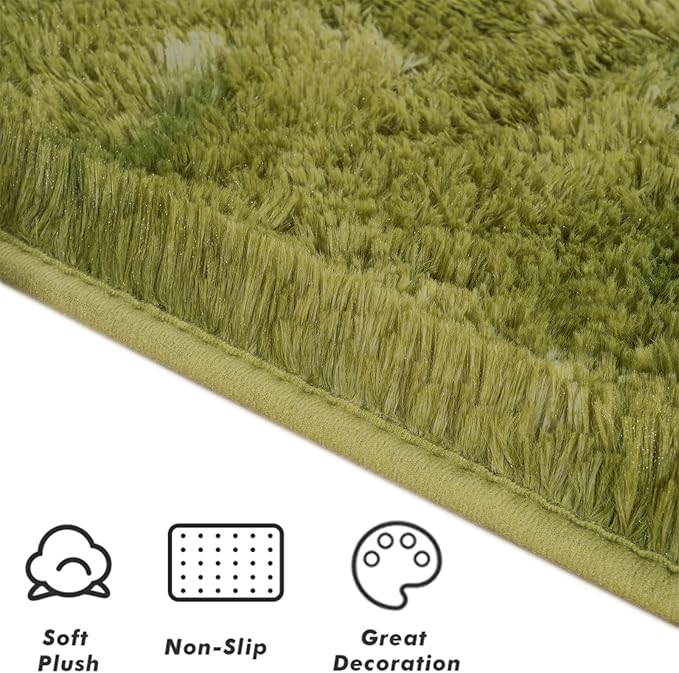 Softlife Area Rug for Living Room, Fluffy Shag Plush 5x8 Green Rugs for Bedroom Girls Kids, Shaggy Soft Fuzzy Tie Dyed Large Carpet for Dorm Bedside Ultra Cozy Non-Slip Indoor Decor