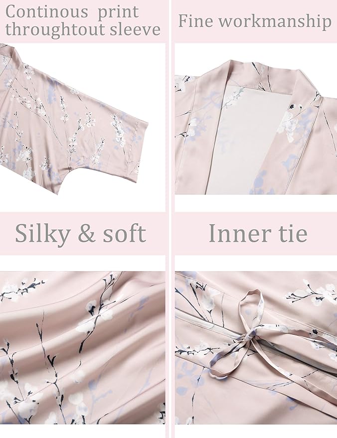 Aensso Long Soft Lightweight Silky Kimonos Robes for Women, Luxury Japanese Floral Womens Kimono Robe