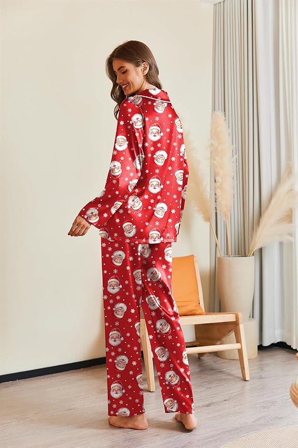 Ekouaer Pajamas For Women Set Silk Pjs 2 Piece Satin Sleepwear Long Sleeve Button Down Lounge Sets With Pant