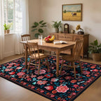 CRYPTOLITE Living Room Rug 6x9 Rug, Machine Washable Area Rug Non Slip Low Pile Floral Rug for Living Room, Bedroom, Farmhouse, Dining Room, Kids Playroom, Black