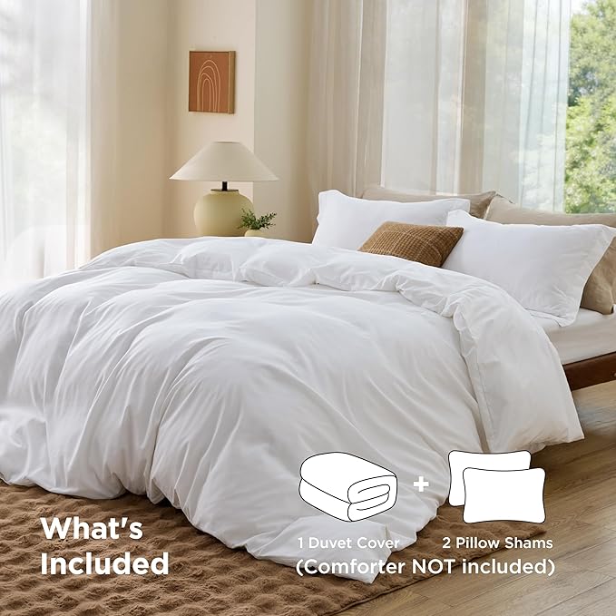 Bedsure Duvet Cover California King Size - Soft Double Brushed Bedding Set for Kids & Adults, Zipper Closure, 3 Pieces, Includes 1 Duvet Cover (104"x98") & 2 Pillow Shams, NO Comforter, White