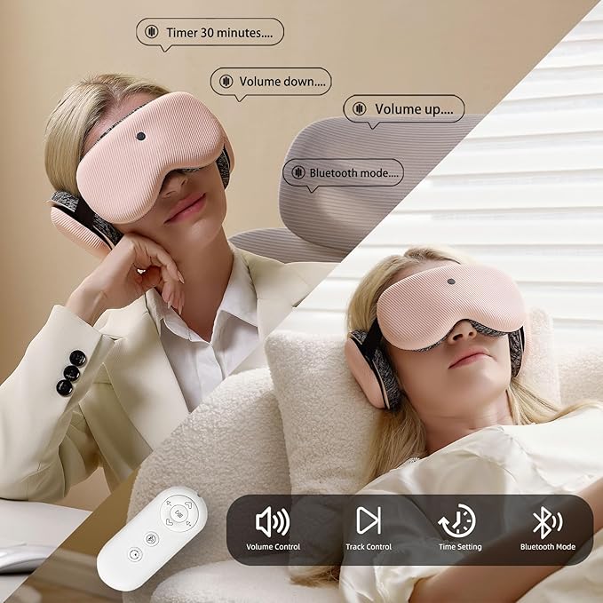 5.4 Bluetooth Sleep Mask with 12 White Noises, 3D Sleep Headphones for Women Men 100% Pressure-Free & BlockOut,Wireless Eye Mask for Side Sleepers Travel