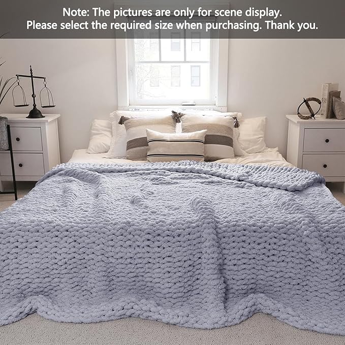 Wttfc Chunky Knit Throw Blanket, Handmade Soft Chenille Yarn Throw Blanket, Thick Cable Knitted Blankets, Large Rope Knot Crochet Blankets for Couch Sofa Bed Home Decor,Navy Blue,120x150cm