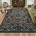Lahome Claude Floral 5x7 Rug for Living Room, Soft Washable Area Rugs for Bedroom, Botanical Thin Stain-Resistant Black Boho Carpet for Dining Room, Guestroom, Nursery Indoor