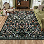 Lahome Claude Floral 5x7 Rug for Living Room, Soft Washable Area Rugs for Bedroom, Botanical Thin Stain-Resistant Black Boho Carpet for Dining Room, Guestroom, Nursery Indoor