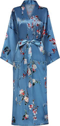 Valennia Women Long Silky Bathrobe Satin Kimono Robe Floral Printed Dressing Gown Sleepwear