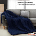 YnM Weighted Blanket, Handmade Chunky Knitted Design, Soft and Cozy, Temperature Regulating and Breathable, Machine Washable Throw for Sleep or Home Decor (Prussian Blue, 80x87 Inch, 25lbs)