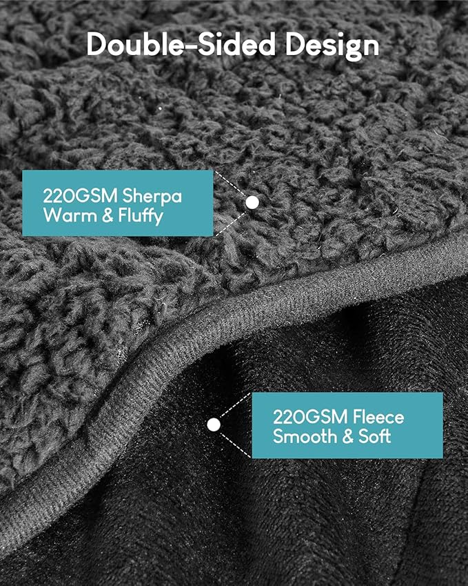 Cottonblue Weighted Blanket 20lbs for Queen Ded - Ultra Soft, Cozy Comfort Sherpa Blanket for Relax and Sleep, Heavy Bed Blankets with Glass Beads, 60x80 Inches,Black