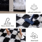 6x9 Area Rugs for Living Room Bedroom, Soft Fluffy Shaggy Bedside Rug, Indoor Floor Carpet for Kids Playroom, Dorms, Nursery Rooms, Home Decor (Black & White 6'x9')
