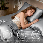 Love's cabin Full Size Satin Sheet Sets - 4 Piece Dark Grey Silky Sheet with Deep Pocket, Luxury Silk Feel Satin Bed Sheets Full Bedding Set (1 Flat Sheet,1 Fitted Sheet,2 Pillow Cases)