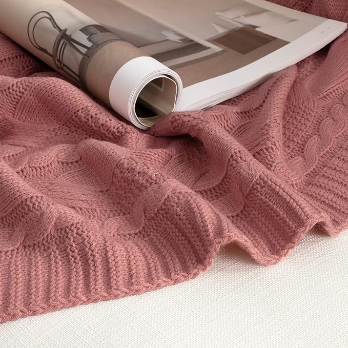 Aormenzy Dusty Pink Knit Throw Blankets Oversized Cable Knit Decorative Throw Blanket Dusty Rose Soft Cozy Knitted Blanket for Sofa Couch Bed, 60" x 80"