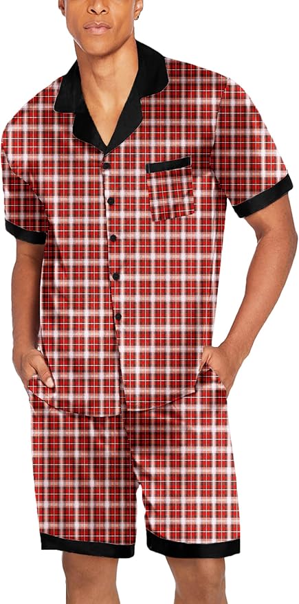 Ekouaer Men Satin Silk Pajamas Set with Pockets Sleepwear Shorts Satin Summer Loungewear 2 Piece Button Down Set S-3XL
