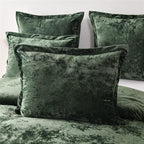 Fredsure Distressed Velvet Comforter Set, 5 Pieces Blackish Green Queen, Distressed Velvet Face and Brushed Microfiber Reverse