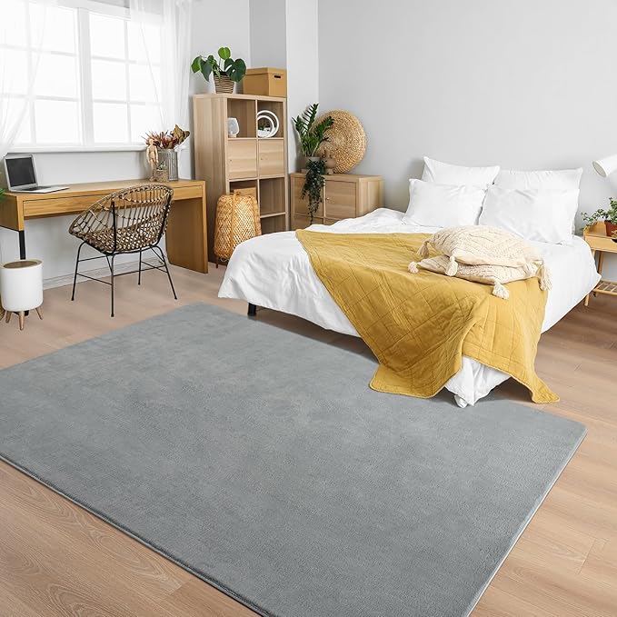 Andecor Shag Area Rug Fluffy Carpets, 5x7 Grey Washable Living Room Bedroom Rugs, Soft Fuzzy Indoor Rugs for Dorm Boys Girls Kids Room Nursery Home Decorations