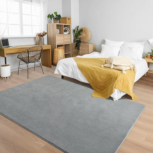 Andecor Shag Living Room Area Rug, 6x9 Grey Washable Fuzzy Bedroom Rugs, Soft Fluffy Indoor Carpets for Dorm Boys Girls Kids Room Nursery Home Decorations