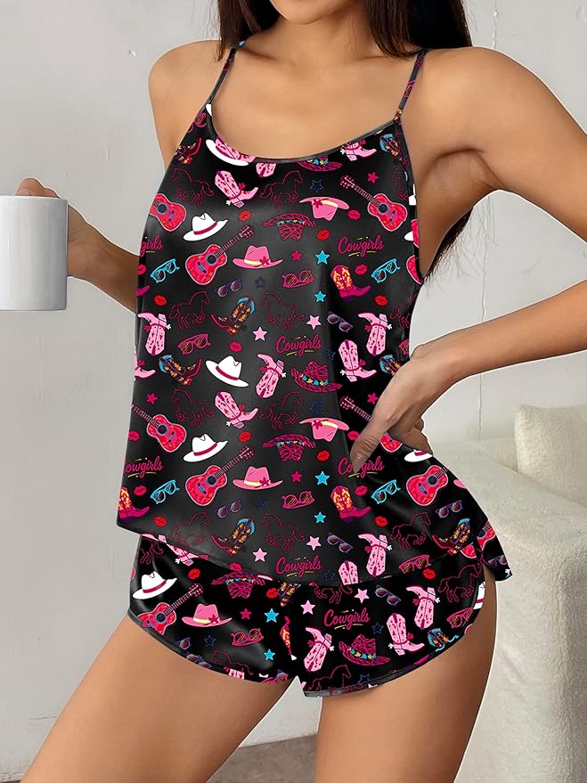 Ekouaer Silk Pajamas Set for Women Satin Backless Lingerie Pjs Cami Top and Shorts Nightwear