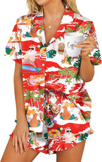 HOTOUCH Womens Satin Pajamas Set Button Down 2 Piece Silk Pjs Shorts Set Ruffle Lingerie Notch Collar Sleepwear