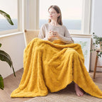 NEWCOSPLAY Super Soft Throw Blanket Mustard Yellow Premium Silky Flannel Fleece 3D Checkered Lightweight Bed Blanket All Season Use (Mustard Yellow Checkered, Throw(50"x70"))