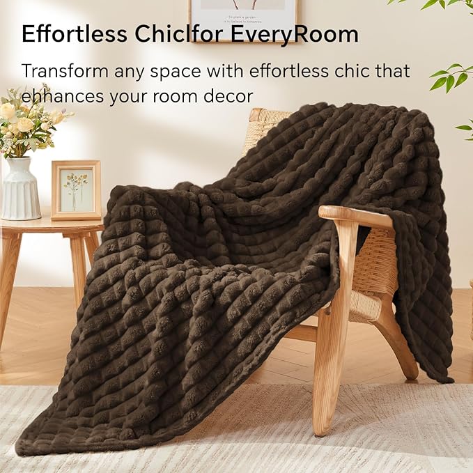 BEDELITE Brown Throw Blanket for Couch and Bed- Super Soft and Warm 3D Checkered Fluffy Fuzzy Fleece Blanket, Luxurious Plush Cozy Blanket for Room Decor Spring, 50x60 inches