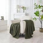 Douceur Olive Green Throw Blanket for Couch, Soft Chunky Cable Knit Throw Blanket, Classic Fisherman's Rib Stitch Pattern Throw for Living Room Gift, 50"X60"