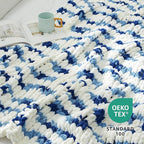 Amélie Home Chunky Knit Throw Blanket for Couch, Soft Chenille Handmade Crochet Throw Rope Knot Blanket for Couch, 50"x60", Space-Dyed Blue Striped