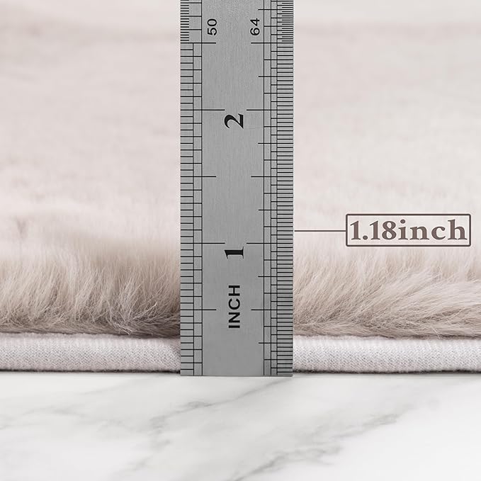 Tititex Luxury Collection Area Rug 2'x3' Soft Fur Fluffy Bedside Rug, Furry Shag Shaggy Non Slip Floor Rugs Washable 1.18' High-Pile Plush Carpet for Nursery Bedroom Living Room Decor, Brown Grey