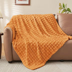 BEDELITE Burnt Orange Throw Blanket Twin Size for Bed- Super Soft and Warm 3D Checkered Fluffy Fuzzy Fleece Blanket, Luxurious Plush Cozy Blanket for Room Decor Fall and Winter, 60x80 inches