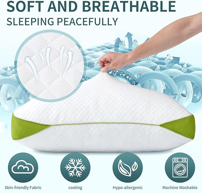 Luxury Hotel Cooling Pillow for Sleeping,Medium Firm Shredded Memory Foam Pillows King Size Set of 2,with Zipper Adjustable Supportive