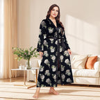 Womens Plus Size Silky Satin Kimono Robe Floral Long Bathrobe Wedding Sleepwear Dressing Gown