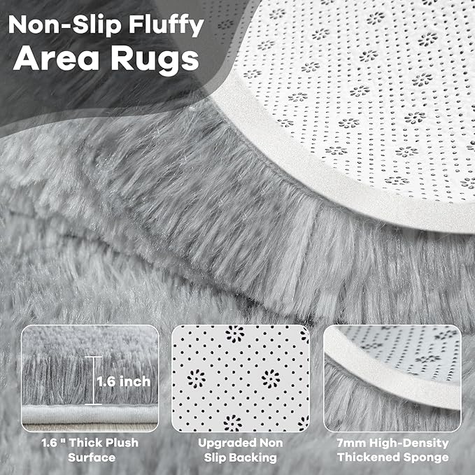 Noahas Large Fluffy 5x8 Area Rugs for Living Room Bedroom,Shaggy Grey Thick Shag Throw Rug,Big Soft Bedside Non-Slip Plush Dorm Nursery Kids Carpet
