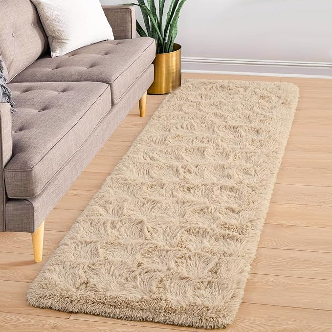 ISEAU Runner Rug for Bedroom, 2x6 Feet Shag Area Rug with Upgrade Non Slip, Fluffy Carpet Runner for Hallway, Fuzzy Soft Living Room Rugs for Kids Boys Girls Bedroom Decor, Camel