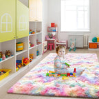 Noahas 5x8 Fluffy Rainbow Rug for Girls Bedroom,Kids Room Rug,Shaggy Area Rugs for Living Room,Fuzzy Colorful Playroom Nursery Rugs Room Decor