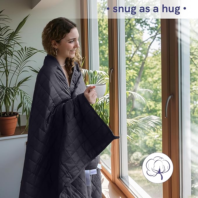 YnM Exclusive Weighted Blanket, Soothing Cotton, Smallest Compartments with Glass Beads, Bed Blanket for One Person of 140lbs, Ideal for Twin/Full/Queen Bed (48x72 Inches, 15 Pounds, Dark Grey)