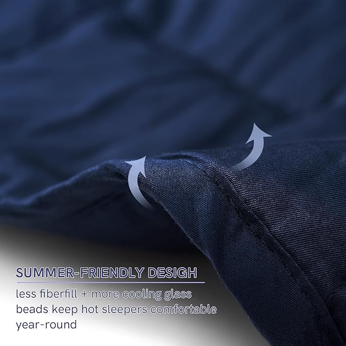 YnM Cotton King Size Weighted Blanket for Adults (88x104 Inches, 25 Pounds, Navy), Smallest Compartments with Cooling Glass Beads,Heavy Blanket for Two Persons of 140~240lbs on Queen or King Bed