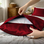 Pure Bedding Satin Pillowcase 2 Pack - King Size (20"x40", Burgundy) - Silky Pillow Cases for Hair and Skin - Satin Pillow Covers with Envelope Closure - Extra Soft Premium Microfiber