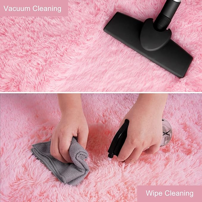 YJ.GWL Soft Area Rugs Fluffy Runner Rug for Bedroom Living Room 2x6 Feet, Pink Shag Rug Plush Carpet Non Slip for Nursery Dorm, Fuzzy Bedside Rug for Kids Boys Girls Room Home Decor
