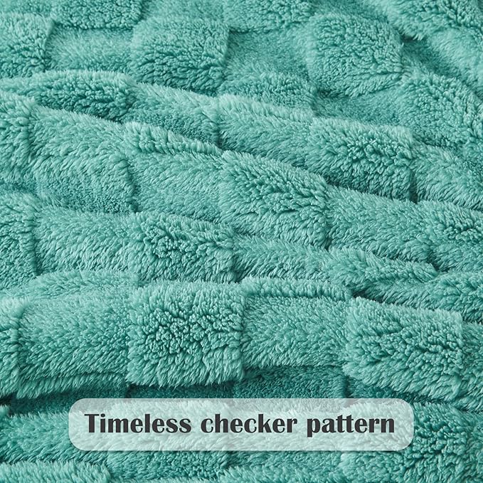 NEWCOSPLAY Super Soft Queen Blanket Mint Green Premium Silky Flannel Fleece 3D Checkered Lightweight Bed Blanket All Season Use (Mint Green Checkered, Queen(90"x90"))