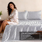 MR&HM Satin Bed Sheets with Elastic Corner Straps, Full Size Sheets Set, 4 Pcs Silky Bedding Set with 15 Inches Deep Pocket for Mattress (Full, Polka Dot)