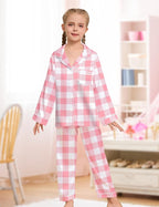 EPLAZA Kids Satin Pajamas Sets Girls Boys Button-Down Silky Pajamas Sleepwear with Hairband Eye Mask Hair Tie