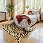 AROGAN Western Decor Faux Fur Leopard Rug, 8 x 10 Feet Premium Animal Skin Leopard Hide Rug, Sturdy Cheetah Print Rugs for Wall Decor, Western Floor Carpet for Bedroom Living Room, Black and Gold