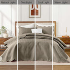 IR Imperial Rooms Queen Quilt Bedding Set Size (90" x 96") + 2 Pillow Shams (20" x 26"+ 2") - 3 Pcs All Season Lightweight Reversible Microfiber Coverlet Embossed Quilt Bedspread (Beige)